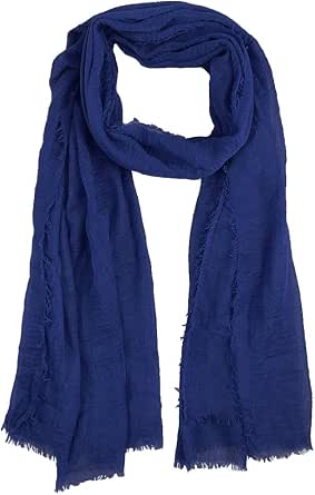 XRDSS Cotton Blend Crinkle Scarf with Fringed Edges, 35 x 70 Inches