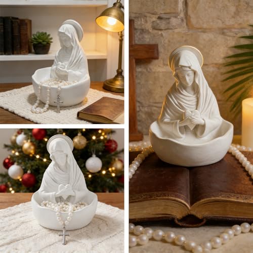 Estatua Virgen María Porta Rosario en Resina Blanca miniatura 6