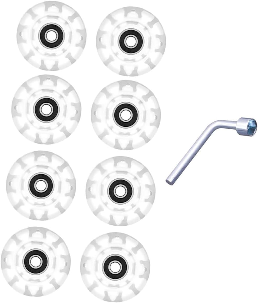 Light Up PU Roller Skate Wheels with Bearings and Wrench Outdoor Grippy Replacement Wheels for Double Row Skates for Adults