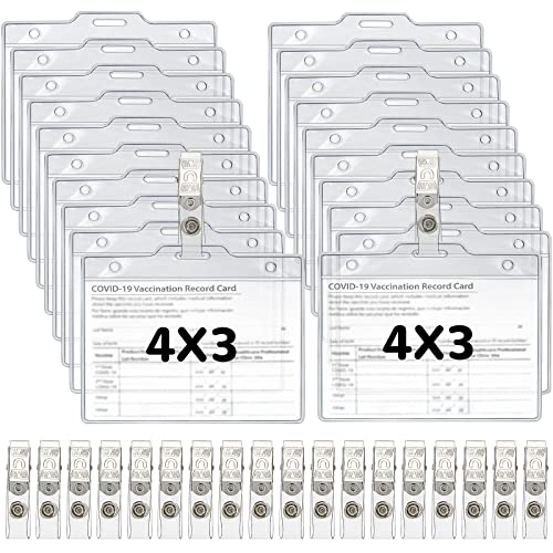 Image of 20 Set Name Tags with Clips Name Tag Holder for 4 x 3 ID Badge, Clear Waterproof Vinyl Plastic Sleeve Cover Horizontal Card Holder for Travel and Events