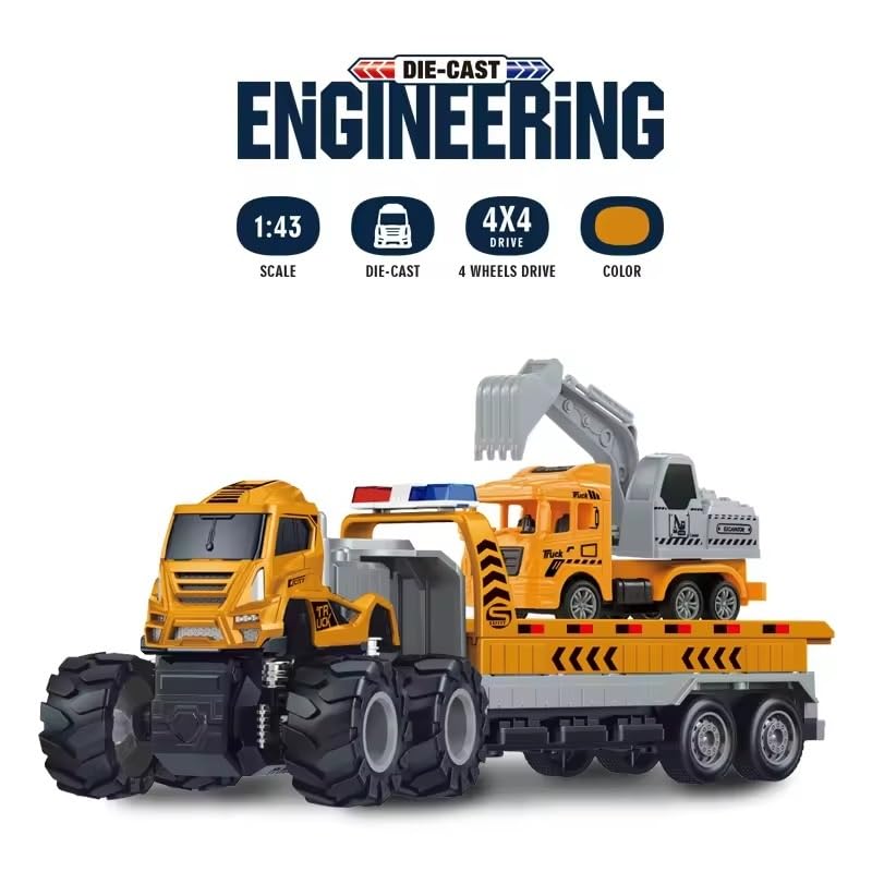 Image of Die cast Alloy Engineering Excavator Truck with Friction Powered Transport Construction Truck Toys for Kids Boys Girls (Multicolor)