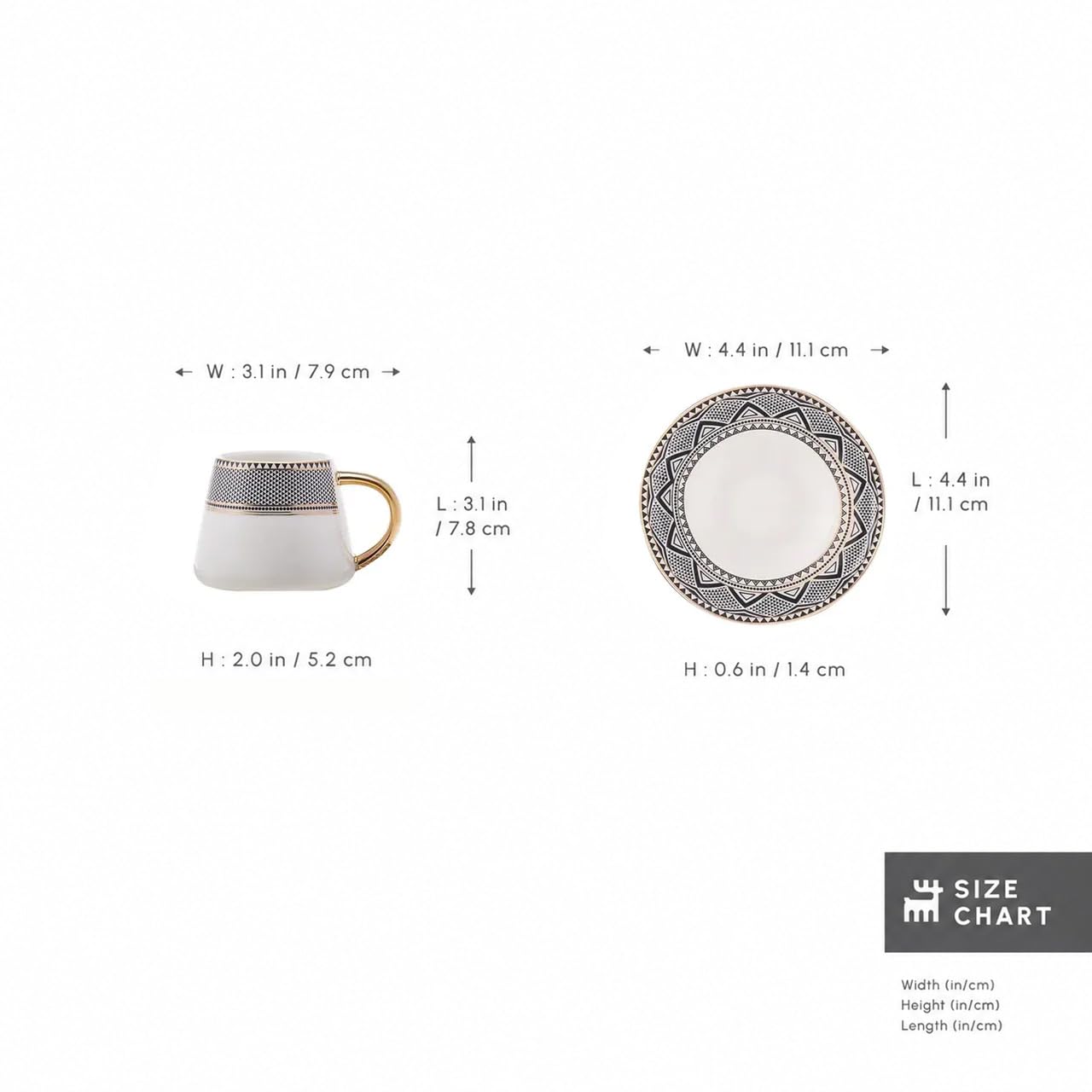 Karaca Globe Tasses à café turque pour 6 personnes, Service à Café Porcelaine, Tasses à Thé, Expresso, Latte Classique, Türk Kahve Fincanı, Café Turc
