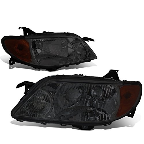 Black Friday - 50% OFF DNA Motoring HL-OH-064-SM-AM Smoke Lens Amber Headlights With DRL Replacement For 01-03 Mazda Protégé