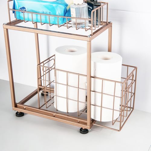 GULICA Freestanding Toilet Paper Holder, Drawer Style Storage Compartment, with Storage Shelf Reserve for Phone Tablet Magazine Bathroom Organizer (Red Copper) — view 3