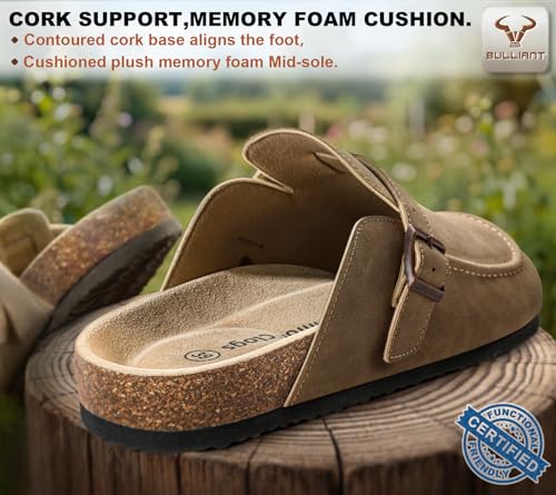 Image of BULLIANT Women Mule Clogs-Cushioned Cork Footbed-Arch Support-Fleece Lined