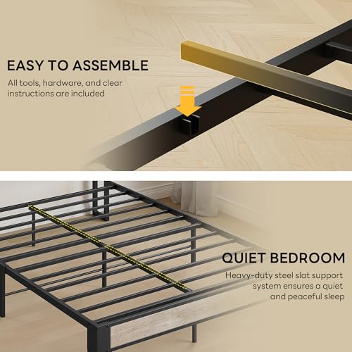Image of LIKIMIO Full Bed Frames, Boucle Storage Headboard with Charging Station, Solid and Stable, Noise Free, No Box Spring Needed, Easy Assembly