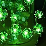 Hiboom Guirlande Lumineuse de Saint-Patrick Guirlande Lumineuse de Trèfle à Quatre Feuilles 8 Modes 10 Ft 40 LED Lumière de Fée Irlandaise Verte LED Lumière à Piles pour Fête de Saint-Patrick