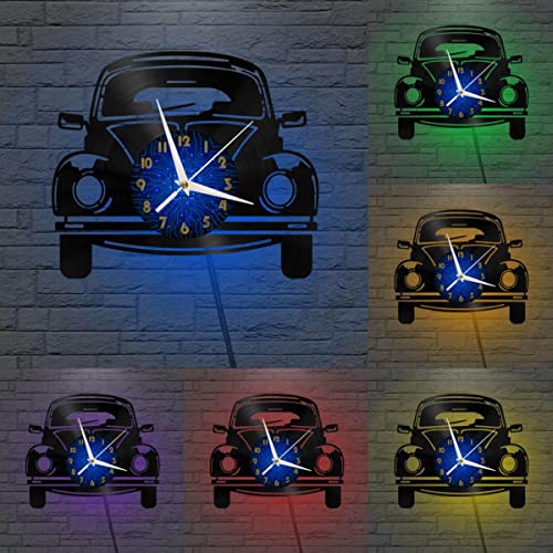Horloge murale en vinyle voiture rétro avec éclairage LED intégré