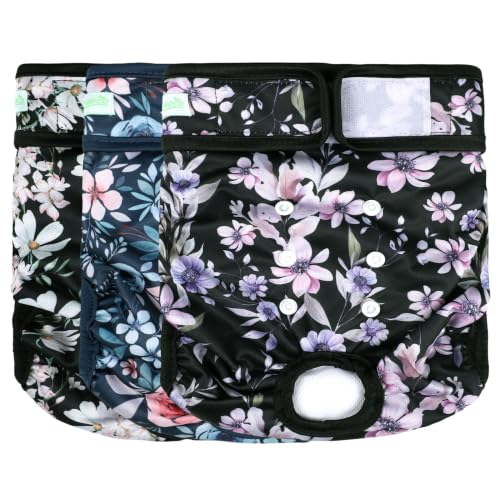 Image of wegreeco Washable Female Dog Diapers Highly Absorbent Reusable Diapers for Dog in Heat Period, 3 Pack (Watercolor Flower, Medium)