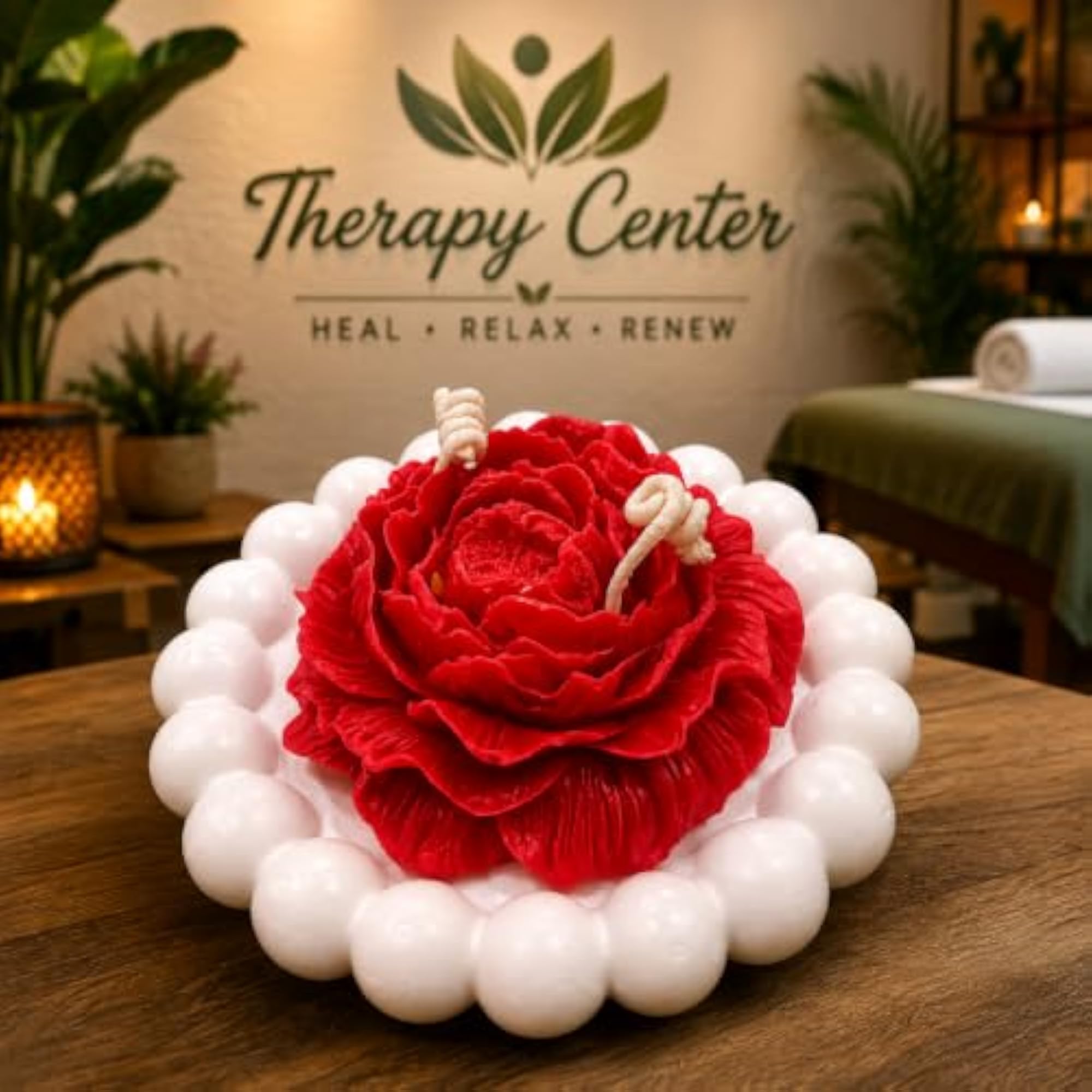 Rose Blossom Candle with Pearl Border, Handcrafted