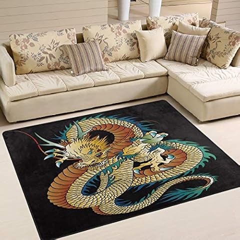 Mnsruu Japanese Oriental Dragon Area Rug Cover