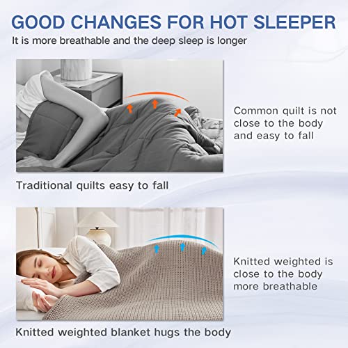Guohaoi Knitted Weighted Blanket for Adults (Beige 50"x75" 20lbs) No Beads Cooling Throw Blanket for Hot Sleepers, Home Decor Breathable Chunky Knit Heavy Blanket Use on Full Size Bed