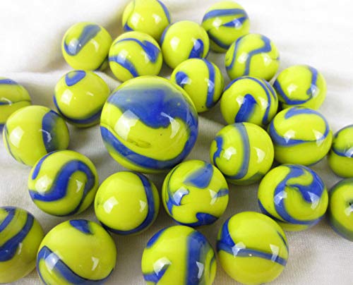 Big Game Toys~25 Glass Marbles Blue TangYellow/Blue Swirl Classic Style Game Pack (24 Player, 1 Shooter) Decor/Vase Filler/Aquarium