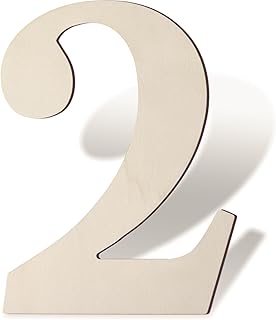 Wooden Numbers 8 Inch Large Paintable Wooden Number for Wall Décor, Thick Wood Alphabet Number 2 for DIY Crafts Unfinished Wood Cutout Sign for Nursery Birthday Wedding Party Home Decoration