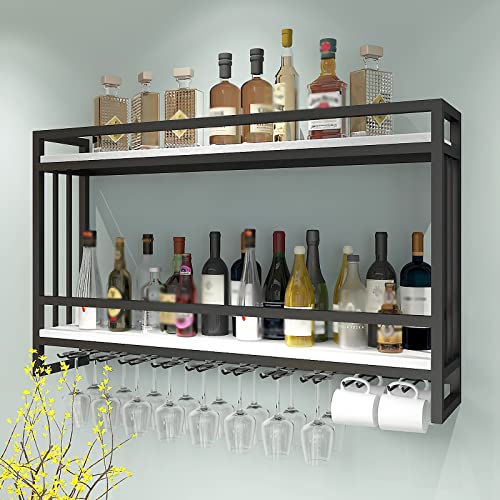 Support multifonctionnel bouteilles de vin mural et étagère de rangement bois