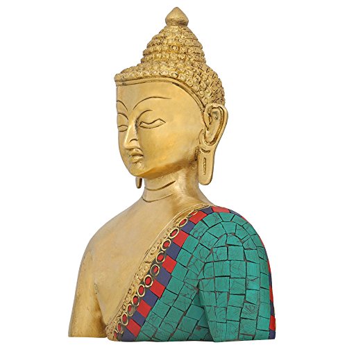 Shalinindia Bust Of Buddha Statue Brass Metal Colorful Buddhist Décor 7.5 Inch #TOP2