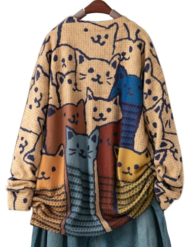 Image of YESNO Women Christmas Sweater Graphic Printed Oversized Pullover Sweaters Casual Loose Knit Tops S01