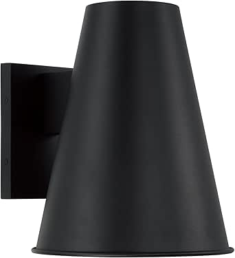 Capital Lighting 955112BK Yardley Modern Tapered Metal Cone with White Interior Outdoor Wall Lantern, 1-Light 100 Watt, 12" H x 10" W, Black
