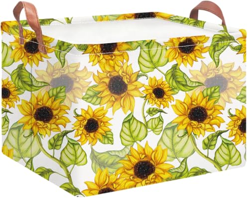Image of NTAOHAMPER Rectangular Storage Basket Empty,Storage Bin with Handles,Room Decor,Gift Basket,Book Box(Sunflower)