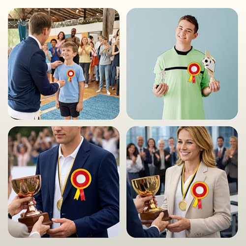 Image of NEXGEN Trends Double Line Satin Award Badge for School Sports Day, Annual Day & Prize Distribution | Premium Ribbon Badge with Safety Pin | Pack of 10
