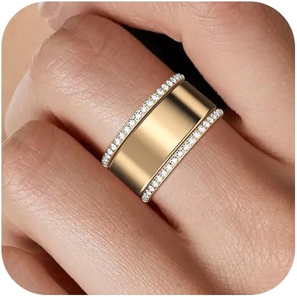 ZOOROO 2-Pack 14K Gold Plated Stacking Rings for Oura Ring Gen 4/Oura Ring Gen 3, Cubic Zirconia Simulated Diamond Oura Stack Rings for Women