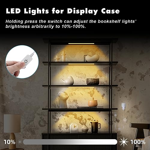 Image of JUSJUBR 4PCS x 12inch Display Cabinet Lights Warm White, Dimmable LED Shelf Lighting with Memory Function, Bookshelf Lighting, LED Lights for Display Case /Pantry /Closet /Safe, 3000K
