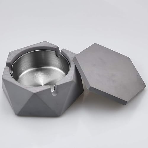 Miniatura 5 de FREELOVE - Cenicero Aiguan de concreto con tapa y forro resistente al viento para uso en interiores o exteriores, patio, oficina y hogar