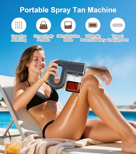 Image of Spray Tan Machine, Strong Spray Level Even Atomization- Adjustable 3 Different Strength Spray Levels - Portable & Rechargeable Cordless Spray Tan Gun for Self Tanning Travel Beach Salon Home Use Grey