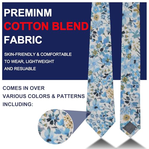 Image of Mantieqingway Men's Skinny Tie, Cotton Floral Ties for Men Wedding Necktie for Groom, Groomsmen, Missions, Dances