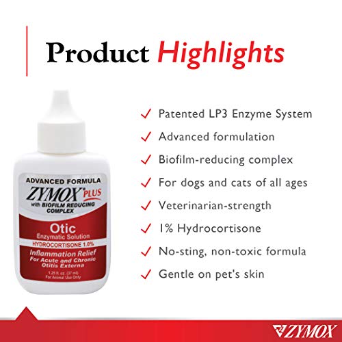 Zymox Otic Plus Ear Solution | The Only No Pre-Clean Once -A-Day Dog And Cat Ear Solution | Natural Enzyme Formula | Veterinarian Recommended | Patented Enzyme Formula | Contains Hydrocortisone For Co #TOP2
