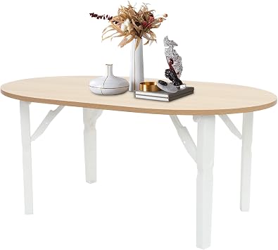 Folding Coffee Table, Small Collapsible Oval Table, 31.5 x 18.9 x 14.2 in