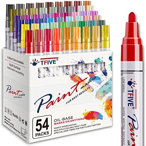 Paint Markers Pens - 54 Colors Medium Tip Paint Markers, Permanent, Waterproof & Quick Dry, Assorted Color Paint Pen for Metal, Wood, Fabric, Plastic, Rock Painting, Mugs, Canvas, Glass, Art Craft