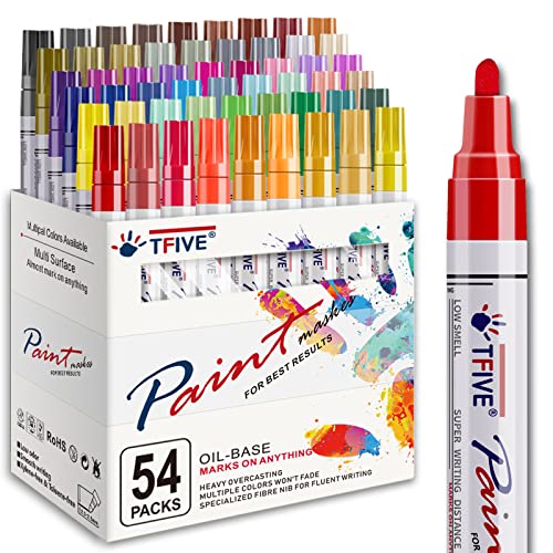 Marqueurs à peinture TFIVE 54 couleurs pour dessiner sur bois, métal et galets