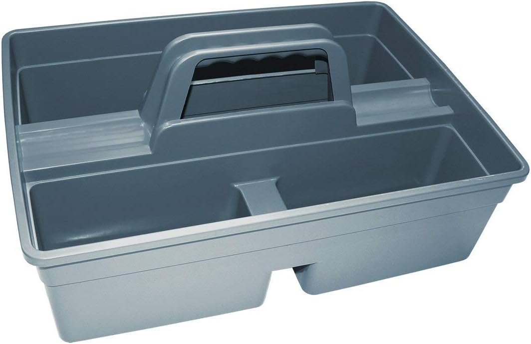 Plastic Storage Tray Tote- Versatile Multiuse Caddy with Attached Portable Handle to Organize and Carry Tools 14.9 * 10.8 * 4.5 inch High Capacity (Grey)