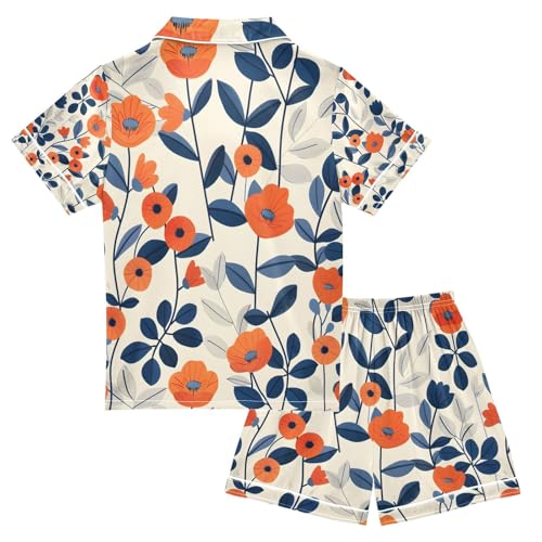 senya Blue Flower A Satin Summer Pajama Sets Silk Short Sleeve Button Down Sleepwear2