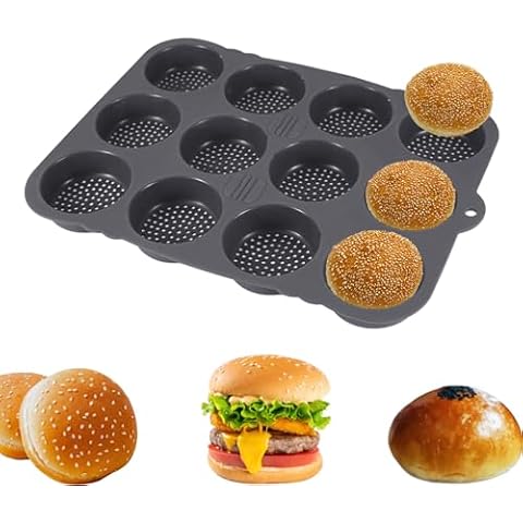 atrccs Silicone Hamburger Bun Mold 12 cavity loaf pan Non Stick Baking Pannon-stick pan easy to release household silicone food baking New Baking tool Cover
