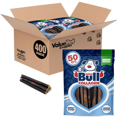 Image of ValueBull USA Collagen Sticks, Premium Beef Small Dog Chews, Thin 6 Inch, 400 Count - Natural & Safe, Single Ingredient, Rawhide-Free, Long Lasting, Healthy for Hips, Joints, Skin & Coat
