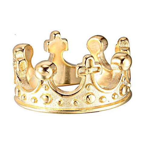 OAKKY Men's Vintage Royal King Crown Ring Stainless Steel Black Silver Gold Cross Band Gold Plated Size 12 Cover