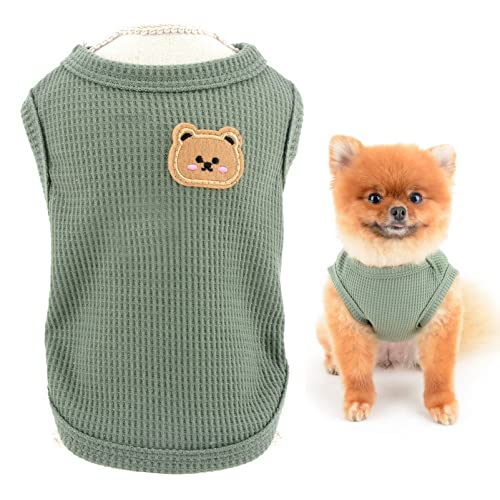 SMALLLEE_LUCKY_STORE Camiseta regata de malha waffle urso fofo para cães pequenos gatos menino menin