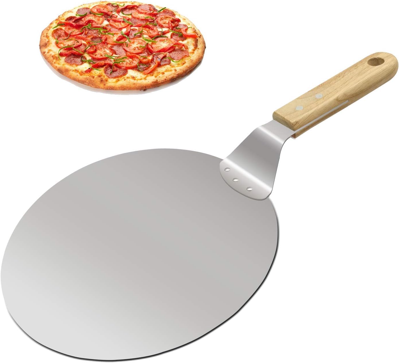 Pizza Peel 10 Inch, Pizza Paddle with Wooden Handle and Stainless Steel Metal Tray for Family Pizza Oven Baking,Dough,Bread & Pastry