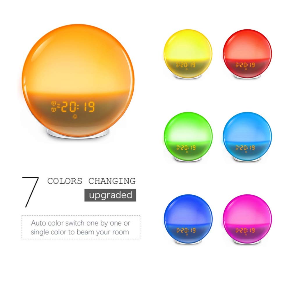 Naturale Wake-up Light Luminosità regolabile LED Light Light Batteria Life USB Carica Allarme Portatile ABS + PC Materiale adatto per casa Camera da letto Dormitorio Luce del tempo luce (bianc