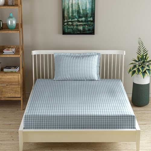 Image of MORADO Premium Glace Cotton 210 TC Single Bedsheet with 1 King Size Pillow Covers (60x90 Inches, White&Grey)