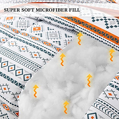 Flysheep 3 Piece Bohemian Orange Comforter Set King Size, Tribal Geometric Bedding Set For All Season, Ultra Soft Microfiber Reversible Comforter + 2 Pillow Shams #TOP2