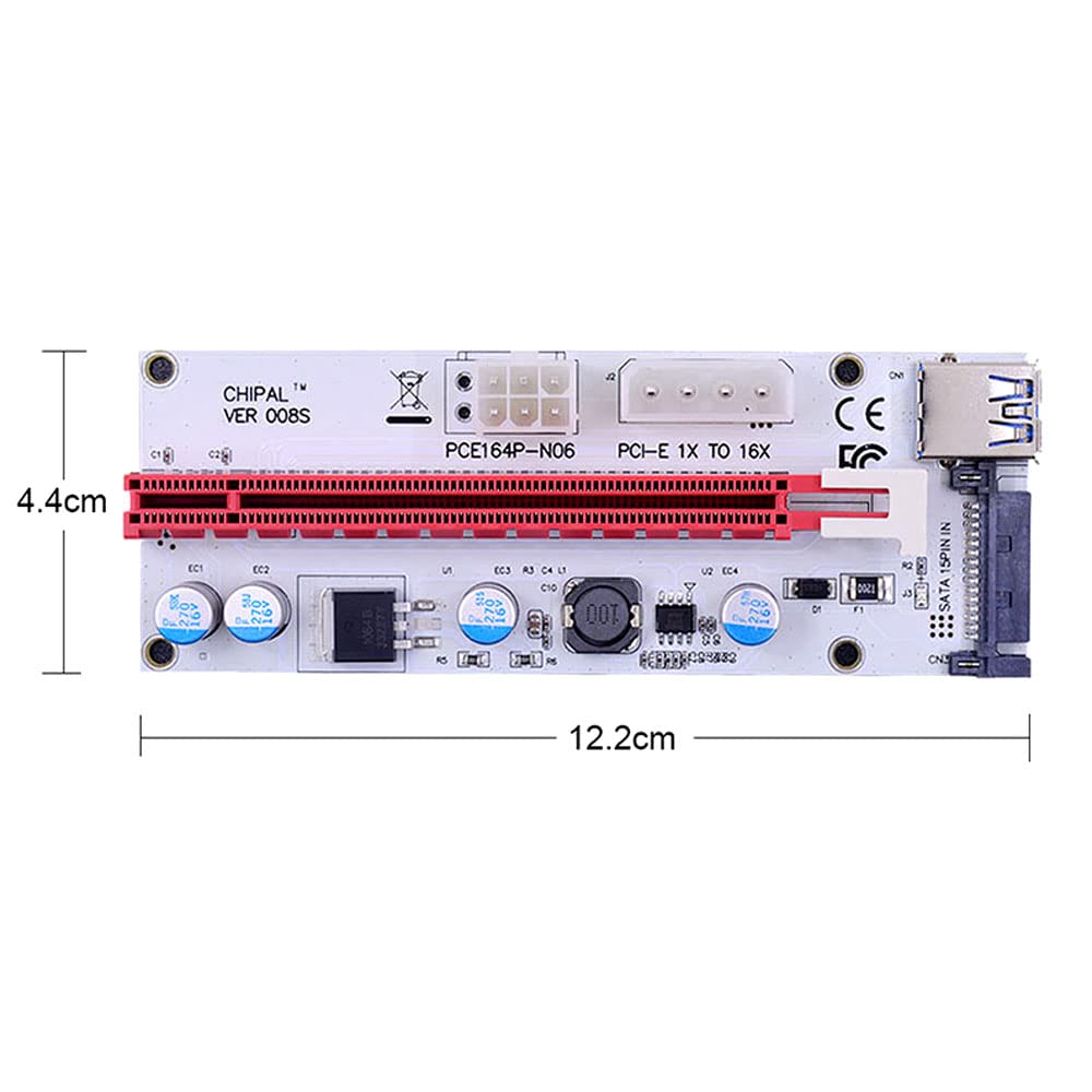 ezqnirk 1pcs VER008S Riser Card 3 in 1 4Pin SATA 6PIN PCIE PCI Express Extender 1X 16X 60CM USB 3.0 Cable Suitable for GPU Video Card