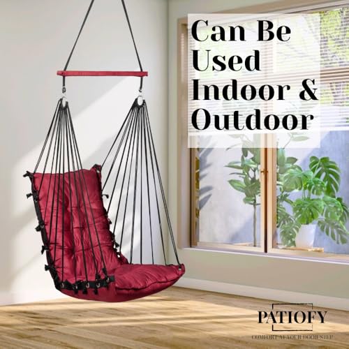 Image of Patiofy Swing for Balcony /Jhula for Adults for Home /Swing for Home /Wooden Swing Indoor /Hammock Swing Chair /Suitable for Indoor & Outdoor / 120Kgs Weight Bearing Capacity (Burgundy)