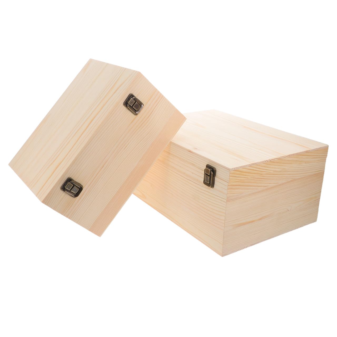 2 Piezas Caja con Bisagras y Tapa, Caja de Madera sin Pintar de Pino, Grande, Superficie Lisa y Cierre Seguro, para Organizar Objetos y Decoración de Oficina