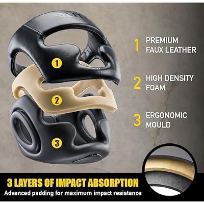 Elite Sports Boxing Headgear Men, Boxing Head Guard Sparring Gear, MMA Headgear Kickboxing Muay Thai Training Helmet, Protective Fighting Gear, Adjustable Face Protection