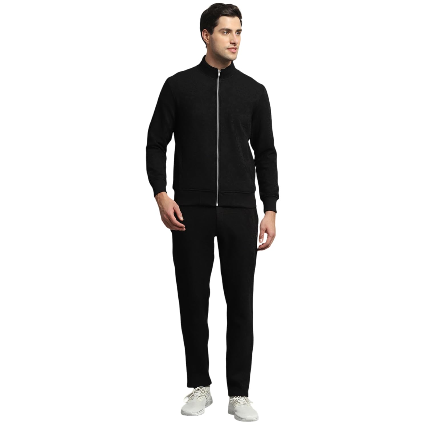 Mens Regular Mock Neck Full Sleeves Self Design Tracksuit (Pack Of 1)-image-3