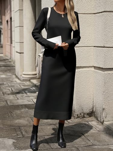 Image of Long Sweater Dress for Women Loose Knitwear Striped Long Dresses Stylish Autumn and Winter Outfits