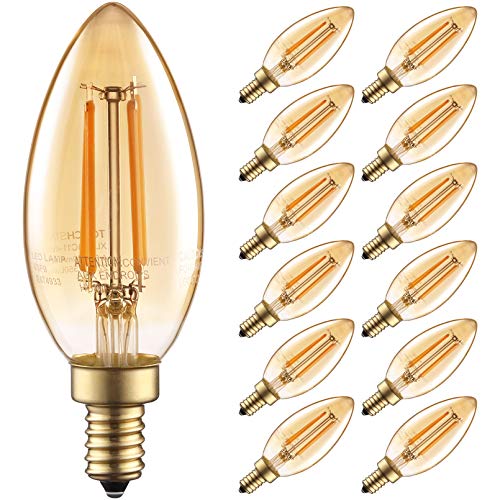 TORCHSTAR Dimmable LED Candelabra Light Bulbs, 40W Equivalent Amber B11/C11 Chandelier Bulb, E12 Base, 2700K Soft White, 350lm, 4.5W, Omni Directional, UL Listed, CRI80+, 120V, Pack of 6